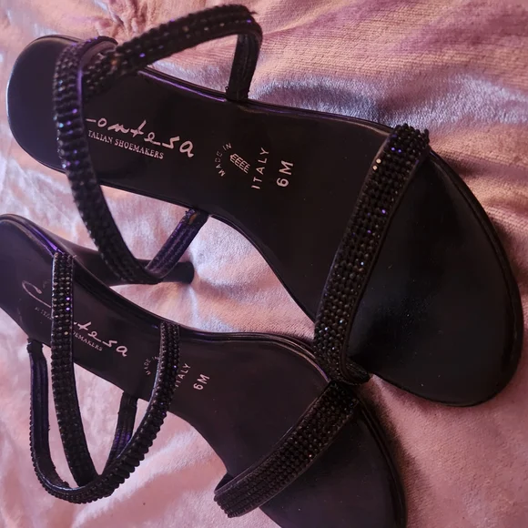 Comtesa rhinestones Elegant Black Mules with Moderate Heel 6M - Picture 4 of 12